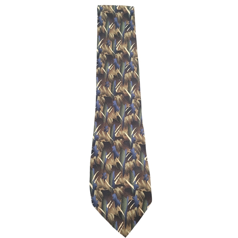 J. Garcia 4" Silk Necktie Mens Abstract Art‎ Print Brown Blue Green 58" Long